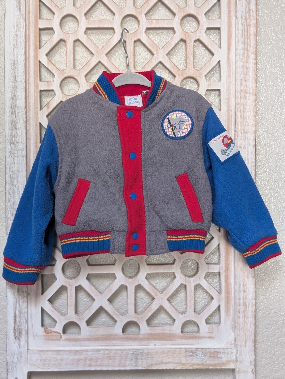 Vintage Mine Alone Bomber Jacket Baby Boy 24 mos fleece 90s Y2K sports cars blue